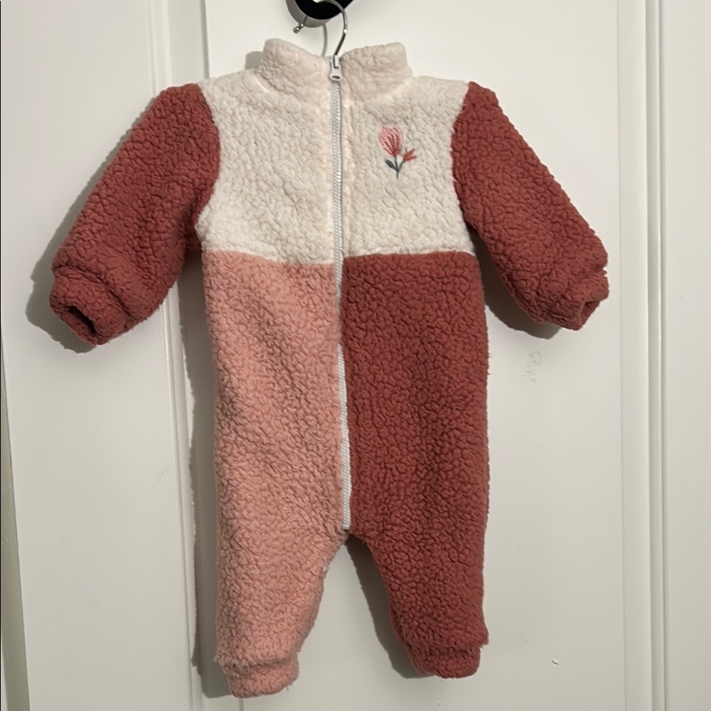 Plush Pink and White Footies One Piece